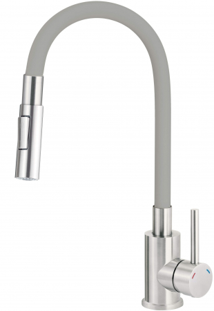 Bucatarie - Baterie pentru chiuveta bucatarie, gri, cap mixer, pipa flexibila, 2 tipuri de jet, Deante Luno
