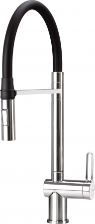Baterie pentru chiuveta bucatarie, crom, cap mixer, pipa flexibila, 2 tipuri de jet, Deante Magnetic
