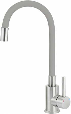 Baterie pentru chiuveta bucatarie, gri, cap mixer, pipa flexibila, Deante Luno