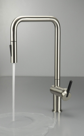Baterie pentru chiuveta bucatarie, otel, cap mixer, 2 tipuri de jet, dus extractabil, Deante Momi [1]