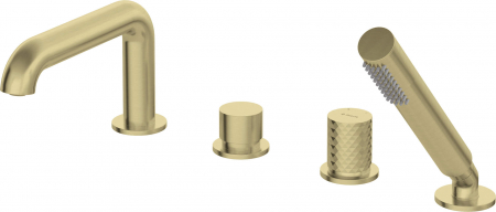 Baterie pentru cada, auriu periat, cu 4 orificii, set dus inclus, Deante Silia Hexa