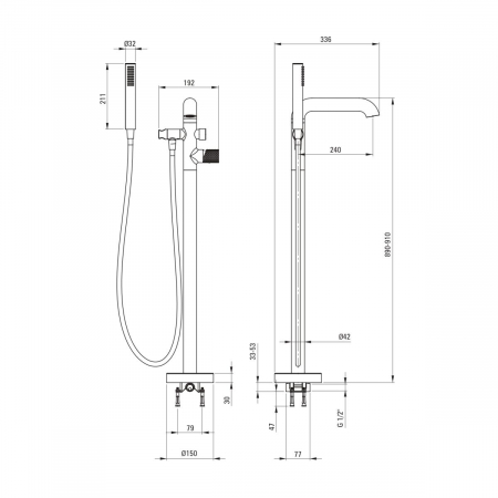 Baterie pentru cada freestanding, auriu periat, cu set de dus, Deante Silia Hexa [1]