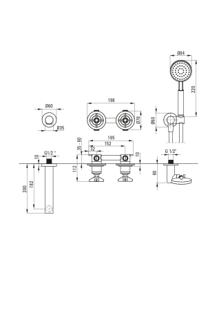 Baterie pentru cada, montaj ingropat, cu set de dus, alama, Deante Temisto [1]