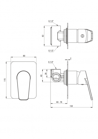 Baterie pentru dus, negru, fara comutator, pentru corp ingropat, Deante Jasmin [1]