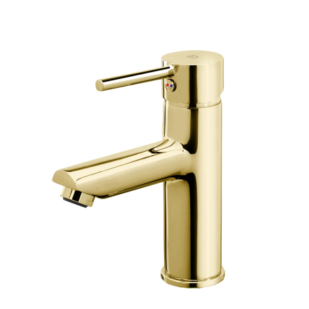 Baie - Baterie pentru lavoar cu ventil click-clack inclus, pipa fixa, auriu lucios, FDesign Flusso