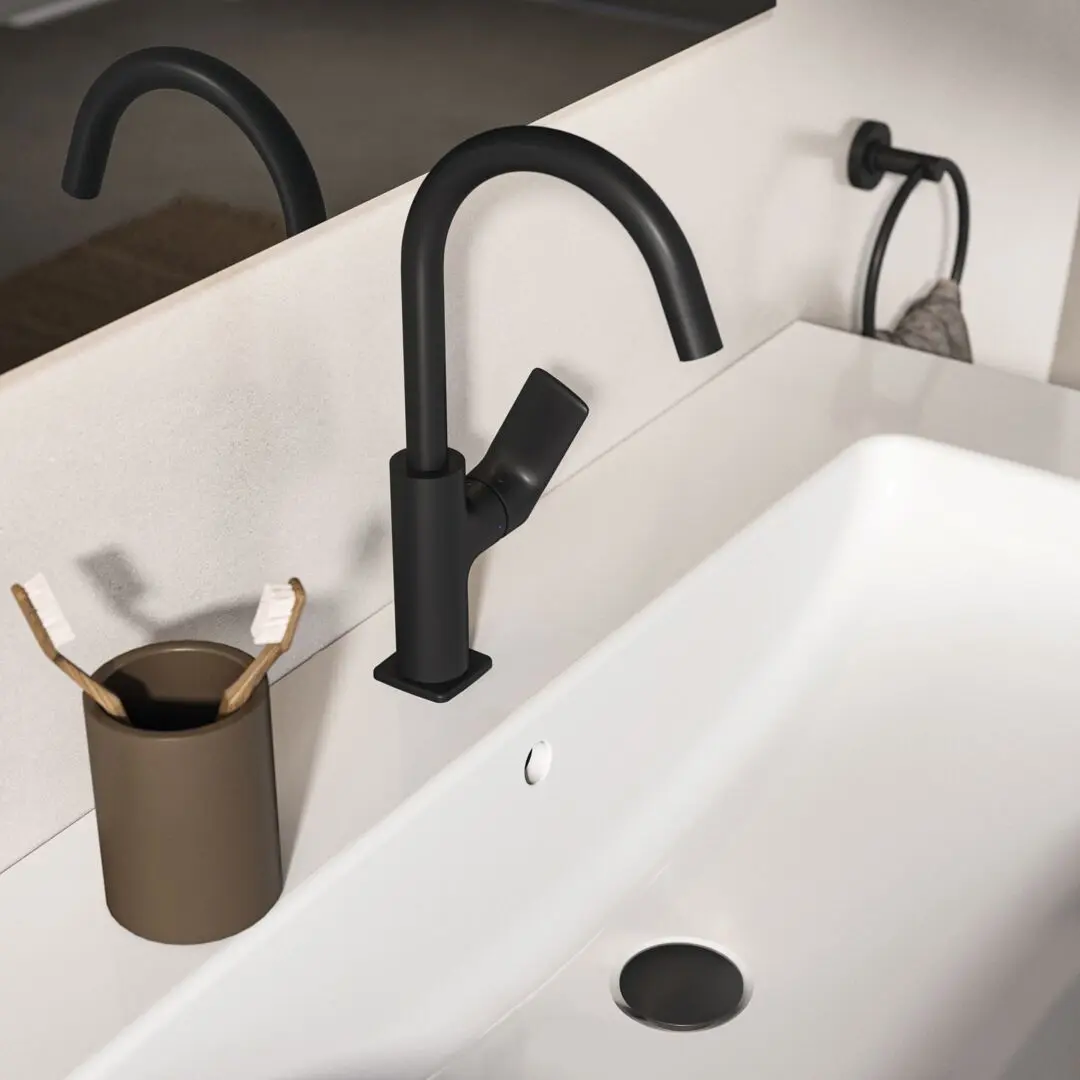 Baterie pentru lavoar cu ventil clickclack, pipa pivotanta, finisaj negru mat, Ideal Standard Ceralife C [1]