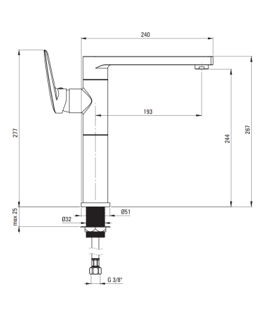 Baterie inalta de lavoar crom lucios, montaj pe blat Deante Coriander [2]