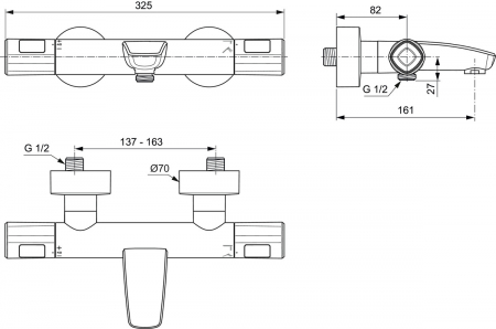 Baterie cada sau dus termostatata Ideal Standard Ceratherm T100 crom lucios [4]