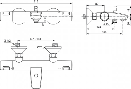 Baterie cada sau dus termostatata Ideal Standard Ceratherm T25 crom lucios [4]