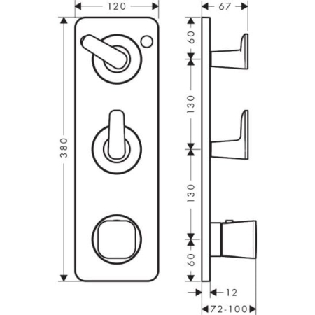Baterie termostatată, încastrată, pentru 2 consumatori, nichel periat, Axor Citterio C [1]