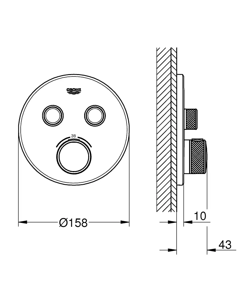Baterie termostatata incastrata pentru cada si dus, grafit periat, Grohe Grohtherm SmartControl [2]
