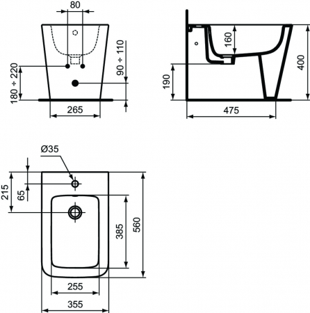 Bideu stativ Ideal Standard Blend Cube back to wall alb lucios [6]