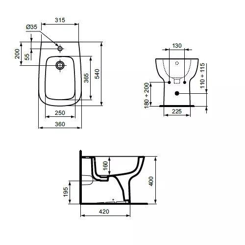Bideu de podea, alb, 54x36 cm, Ideal Standard Esedra [3]