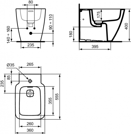 Bideu stativ Ideal Standard Strada II back to wall alb lucios [6]