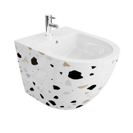 Baie - Bideu suspendat, cu fixare ascunsă, alb mozaic, Spectrum Trendi Stone