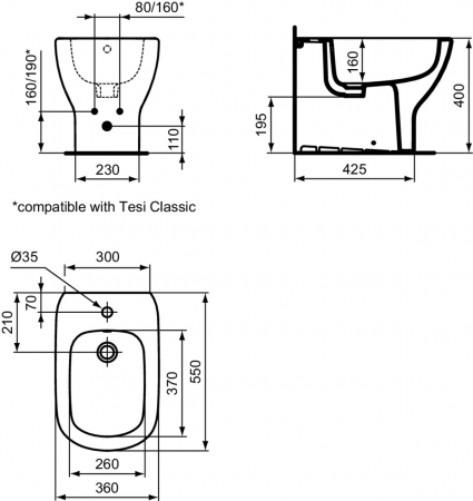 Bideu stativ Ideal Standard Tesi back to wall alb lucios [4]