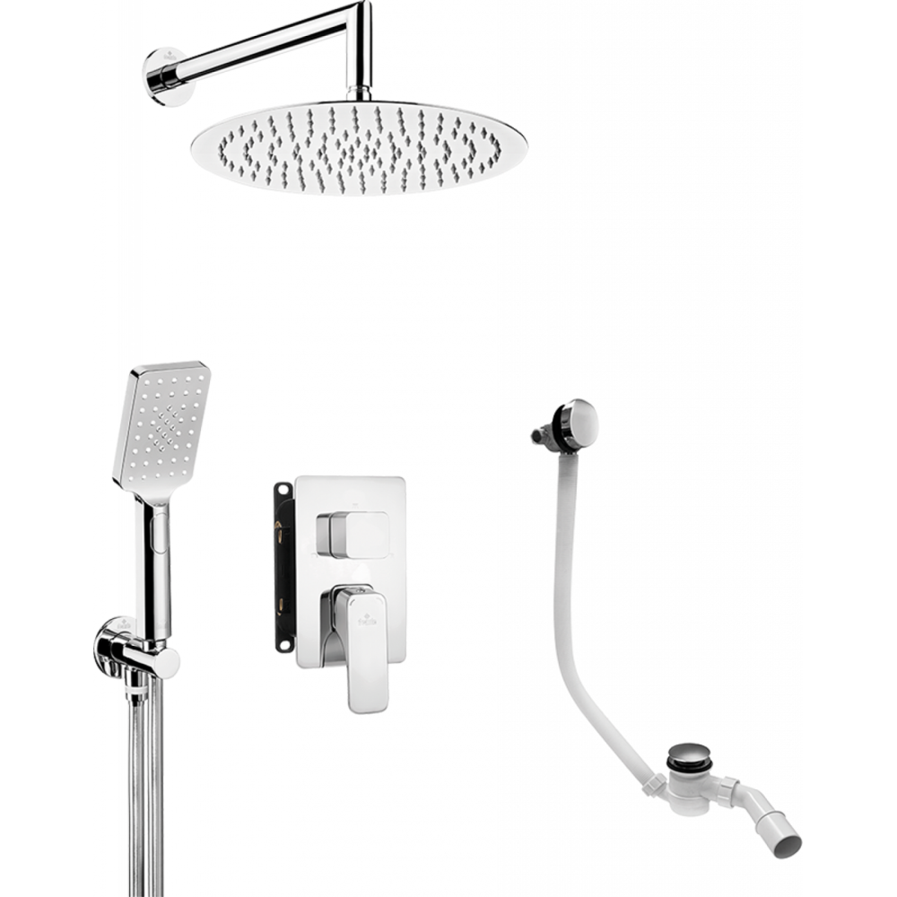 Sisteme de dus incastrate - Set de dus culoare crom cu scurgere cada inclusa Deante, Hiacynt