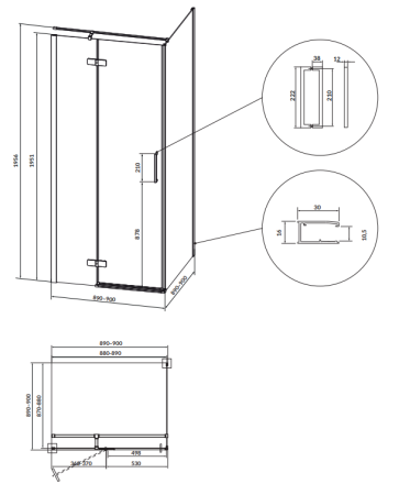 Cabina de dus 90x90x195 xm, sticla securizata 6 mm, stanga, Auriu, Cersanit Jota [1]