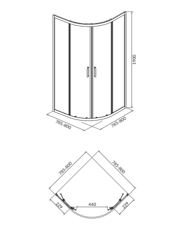 Cabina de dus semirotunda, 80x80x190 cm, sticla securizata 5 mm, crom, Cersanit Brasco [1]