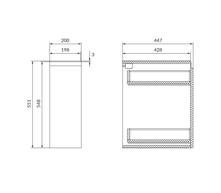 Dulap baie suspendat, cu sertar, 20x55.1 cm, casmir mat, Cersanit Moduo [2]