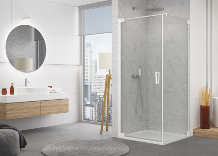 Cabine dus premium - Cabina de dus 80x90 cm cu usa batanta si profil compensator, alb, instalare usa stanga, Ronal Cadura