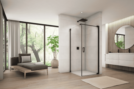 Cabina de dus 70x70 cm cu usa batanta si profil compensator, negru mat, instalare usa dreapta Ronal Cadura [1]