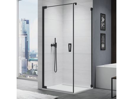 Cabine dus premium - Cabina de dus 70x110 cm cu usa batanta si profil compensator, negru mat, instalare usa stanga, Ronal Cadura