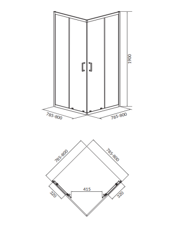 Cabina de dus 80x80x195 xm, sticla securizata 6 mm, patrata, crom, Cersanit Brasco [2]