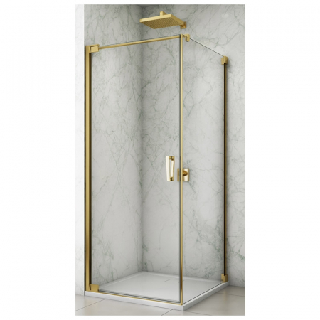 Cabine de dus simple - Cabina de dus aurie patrata 90x90 cm Sanswiss Cadura Opal, deschidere pe stanga