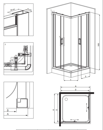 Cabina de dus crom grafit patrata cu cadita alba 80x80 cm Deante Funkia [1]
