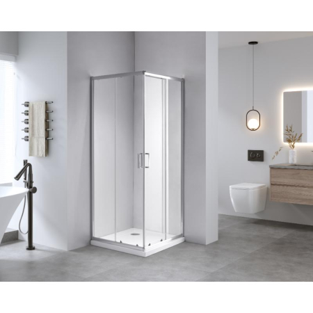 Cabine de duș - Cabina de dus cu usi culisante crom patrata 90x90 cm Mediterraneo Siri