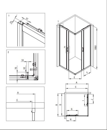 Cabina de dus crom patrata cu cadita alba 80x80 cm cu sticla model dunga  Deante Funkia Evo [1]