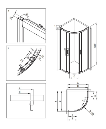 Cabina de dus crom semirotunda cu cadita alba 80x80 cm Deante Funkia Evo [1]