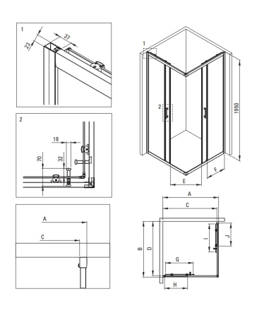 Cabina de dus neagra patrata cu cadita alba 80x80 cm Deante Funkia Evo [1]