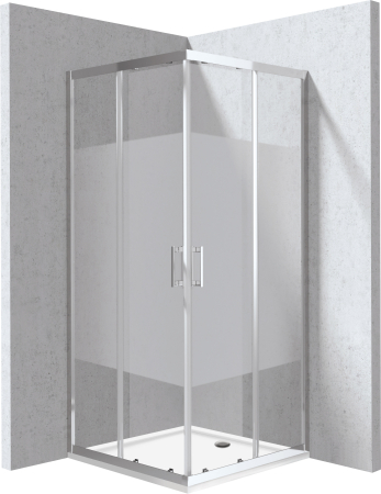 Baie - Cabina de dus crom patrata cu cadita alba 80x80 cm cu sticla model dunga, Deante Funkia Evo