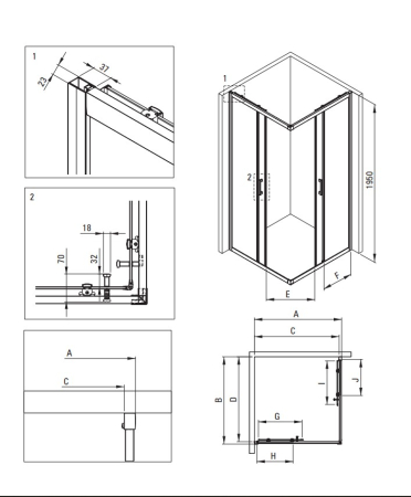 Cabina de dus crom patrata cu cadita alba 80x80 cm cu sticla model dunga, Deante Funkia Evo [1]