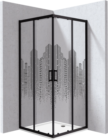 Baie - Cabina de dus neagra patrata cu cadita alba patrata 80x80 cm, cu sticla model oras Deante Funkia Evo