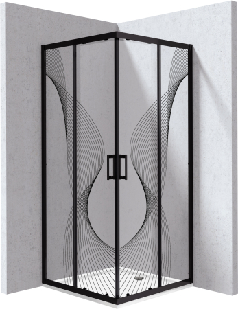Baie - Cabina de dus neagra patrata cu cadita alba 80x80 cm cu sticla model val, Deante Funkia Evo