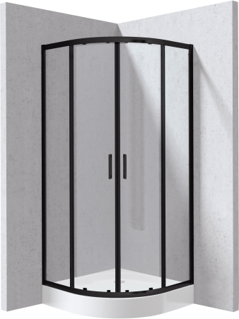 Baie - Cabina de dus neagra semirotunda cu cadita alba 80x80 cm Deante Funkia Evo