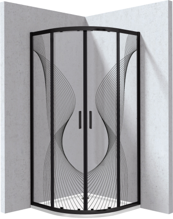Baie - Cabina de dus neagra semirotunda cu cadita alba 80x80 cm, cu sticla model val, Deante Funkia Evo