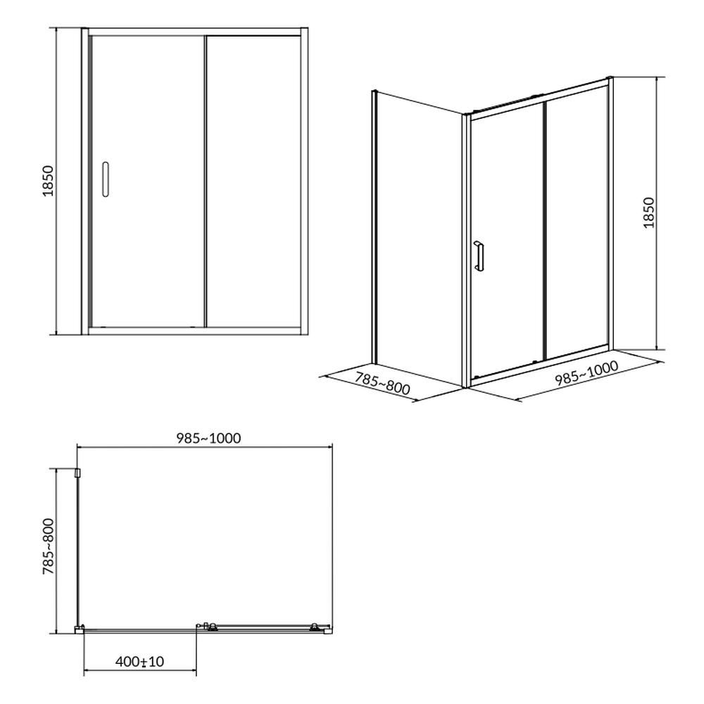 Cabina de dus dreptunghiulara 100x80 cm Cersanit Basic, crom [1]