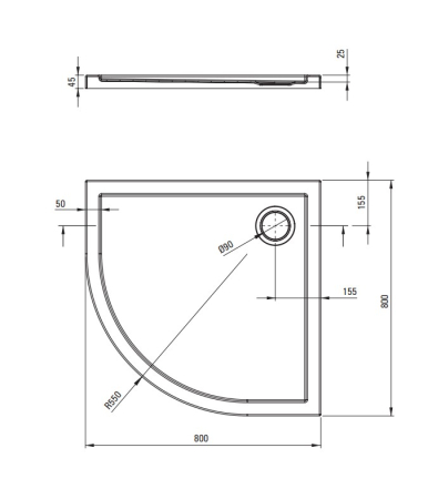 Cabina de dus neagra semirotunda cu cadita alba 80x80 cm, cu sticla model val, Deante Funkia Evo [2]