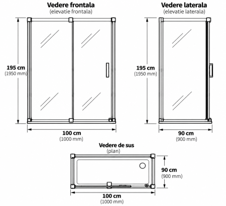 Cabina de dus otel slefuit dreptunghiulara 100x90 cm Deante Prizma [5]