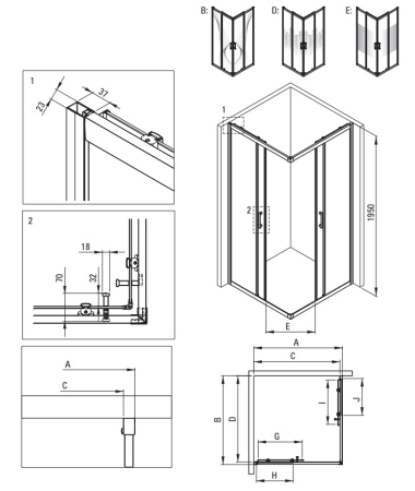 Cabina de dus crom patrata 80x80 cm cu sticla model dunga, Deante Funkia Evo [1]