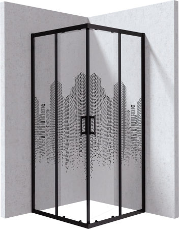 Baie - Cabina de dus neagra patrata 80x80 cm cu sticla model oras Deante Funkia Evo