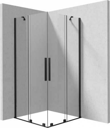 Paravane de dus walk-in - Cabina de dus patrata, 90x90x195 cm, cu usi batante, negru, Deante Prizma
