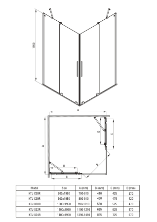 Cabina de dus patrata, 90x90x195 cm, cu usi batante, negru, Deante Prizma [1]