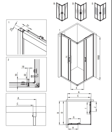 Cabina de dus neagra patrata 90x90 cm cu sticla model val Deante Funkia Evo [1]