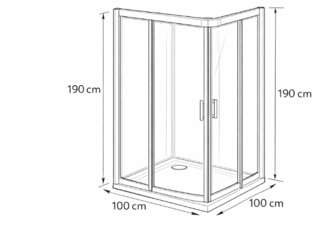 Cabina de dus patrata 100x100 cm, crom, cu usi glisante, Eco-Line SanSwiss [4]