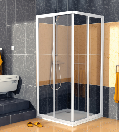 Cabine de dus simple - Cabina de dus patrata 100x100 cm, alba, cu usi glisante, Eco-Line SanSwiss